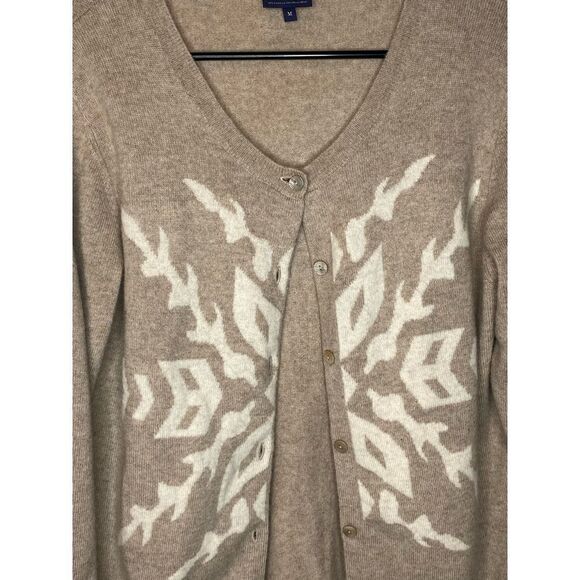 Cashmere collection cashmere merino wool snowflake sweater cardigan beige tan so - Picture 2 of 8